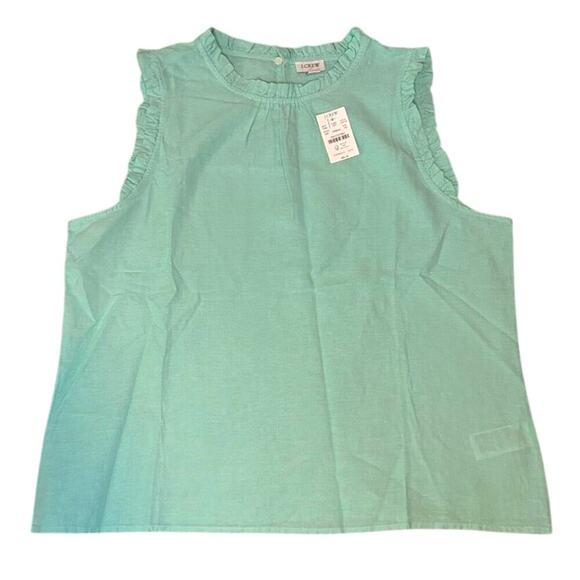 J.Crew Linen Ruffle Neck Sleeveless Blouse XS Sunwashed Mint Green NWT - Picture 2 of 5